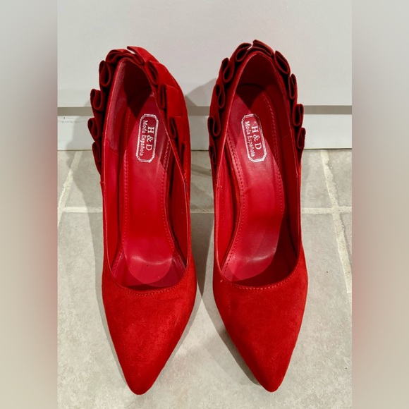 H&D Red suede stilettos with ruffle at the back and lacquer heels | Size EU 40 - Picture 10 of 11